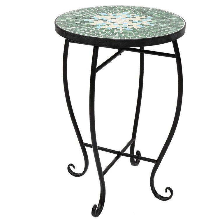 Winston Porter Green Flower Mosaic Wrought Iron Outdoor Accent Table